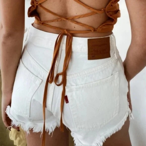 Levi's 501 Jean Denim Cutoff Shorts White - Picture 8 of 15